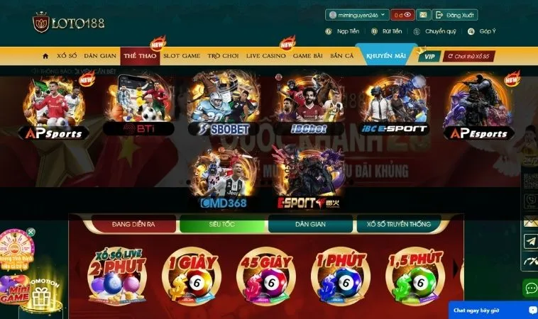 Sảnh thể thao Loto188 thiết kế giao diện đẹp, chuyên nghiệp