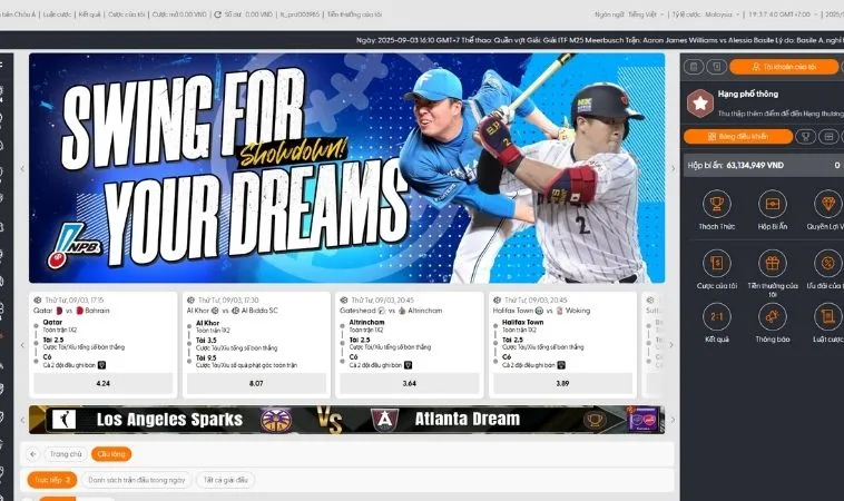 Giao diện đặt cược kèo cầu lông tại Loto188