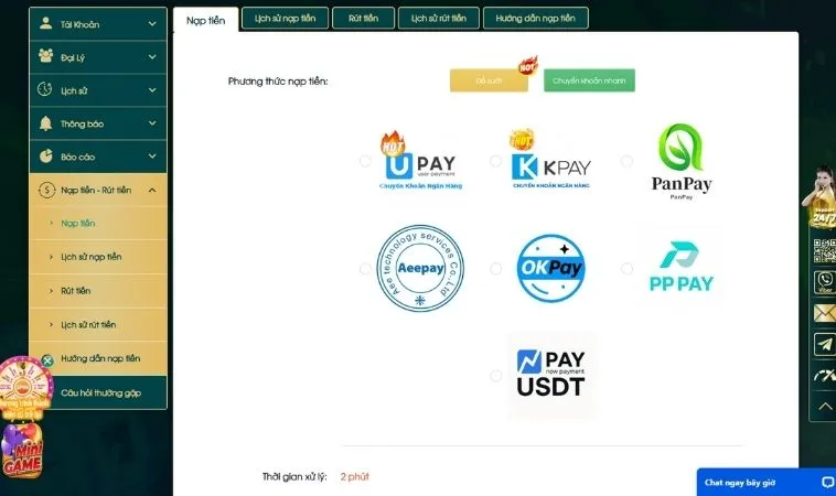 Các phương thức hỗ trợ nạp tiền Loto188