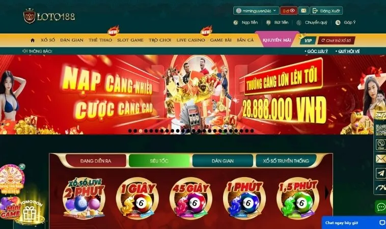 Giao diện trang chủ nhà cái Loto188