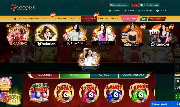 Sảnh Casino Online Loto188 thiết kế giao diện đẹp, chuyên nghiệp